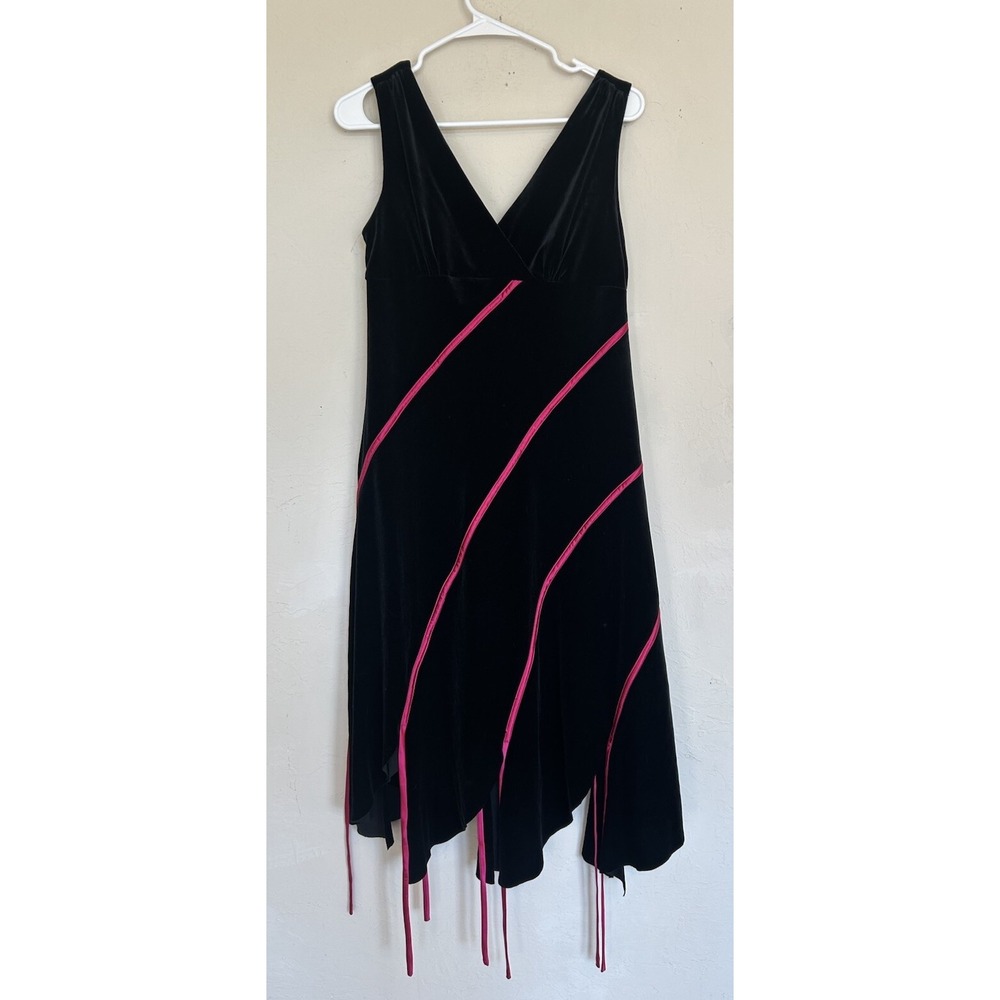 Vintage 90s Y2K Black Velvet Asymmetrical Midi Dress Fairy Grunge Emo Goth